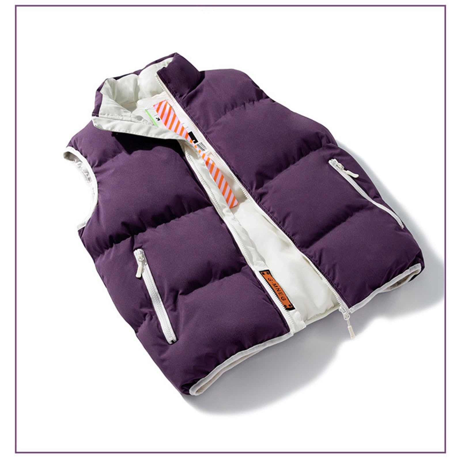 Generisch Chaleco acolchado para hombre, cuello alto, chaleco de plumón, chaleco de invierno ligero, chaleco de transición fino, chaleco de trabajo cálido, chaleco deportivo con forro, bolsillos