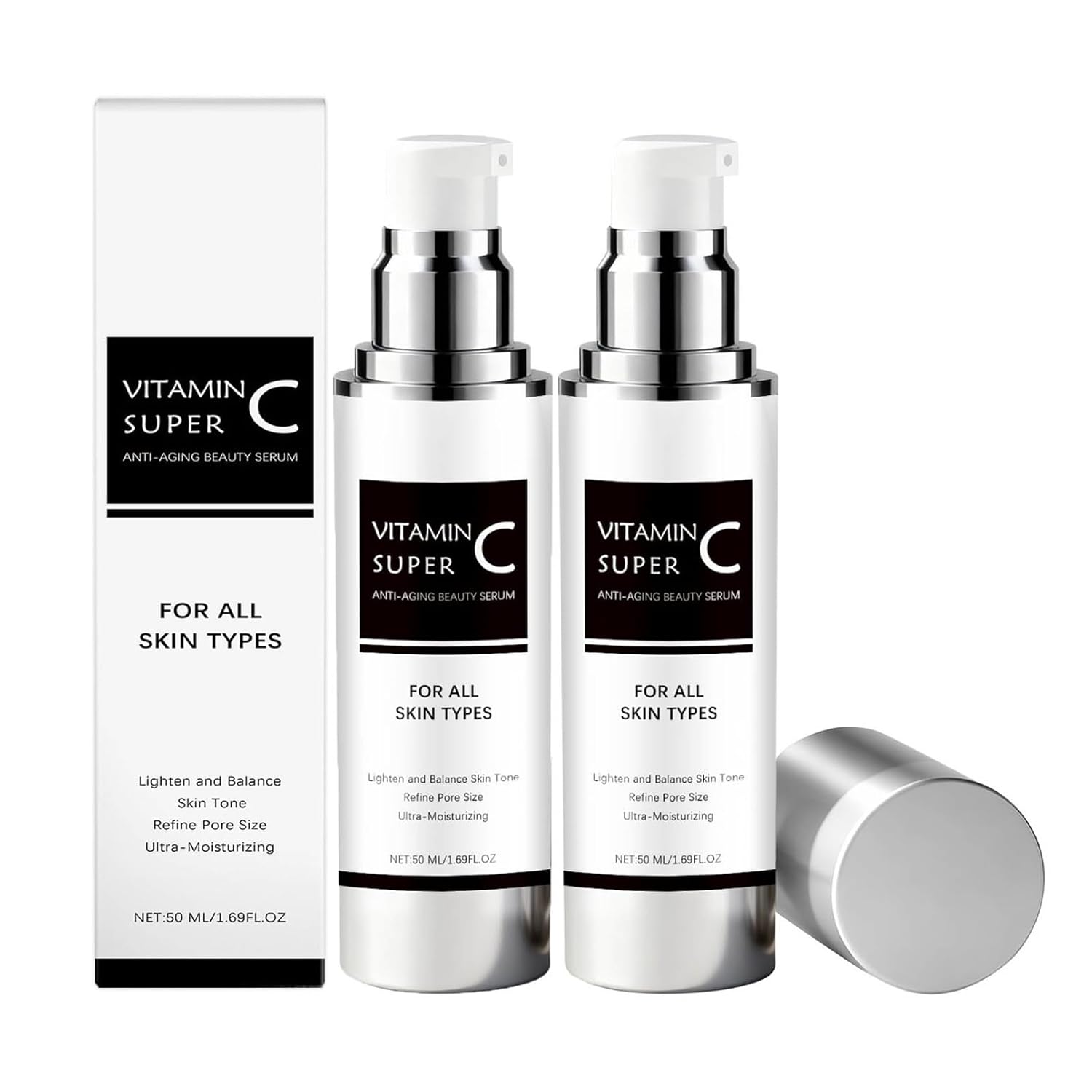 Vitamin C Super Anti Aging Beauty Serum, Vitamin C Serum for Face with Hyaluronic Acid, Hydrating Facial Serum for Evens Skin Tone, Reduces Wrinkles & Pores - 1.69 Fl Oz (2Pcs) 1.69 Fl Oz (Pack of 1) - Image 1 of 7