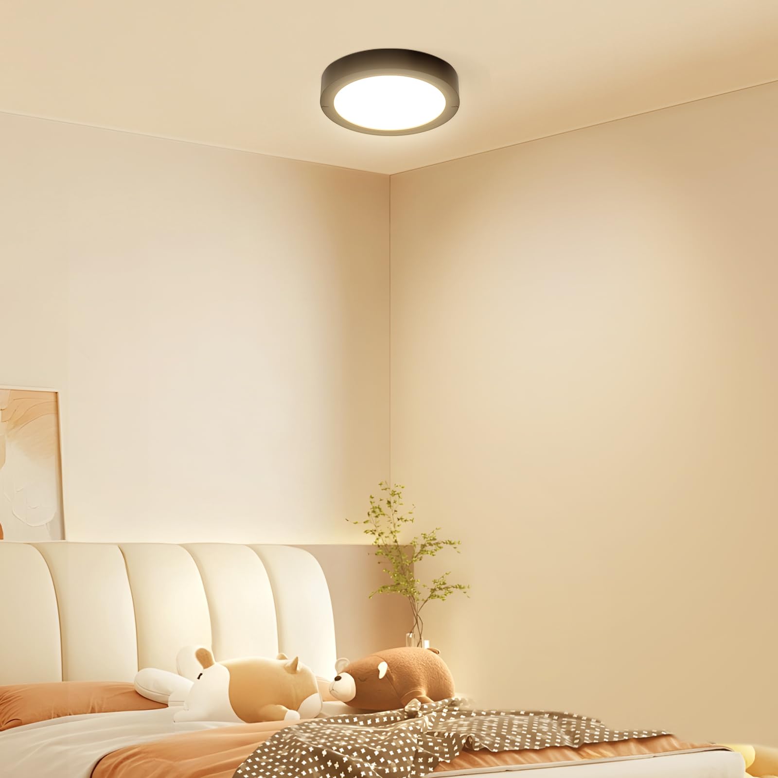 slochi LED Deckenleuchte Flach, 3Farben - 3000K/4000K/6500K, 900LM Ø12CM Klein Deckenlampe, Wasserfest Rund Badlampe Modern LED Lampen für Flur, Abstellraum, Garderobe & Treppenhaus, Schwarz