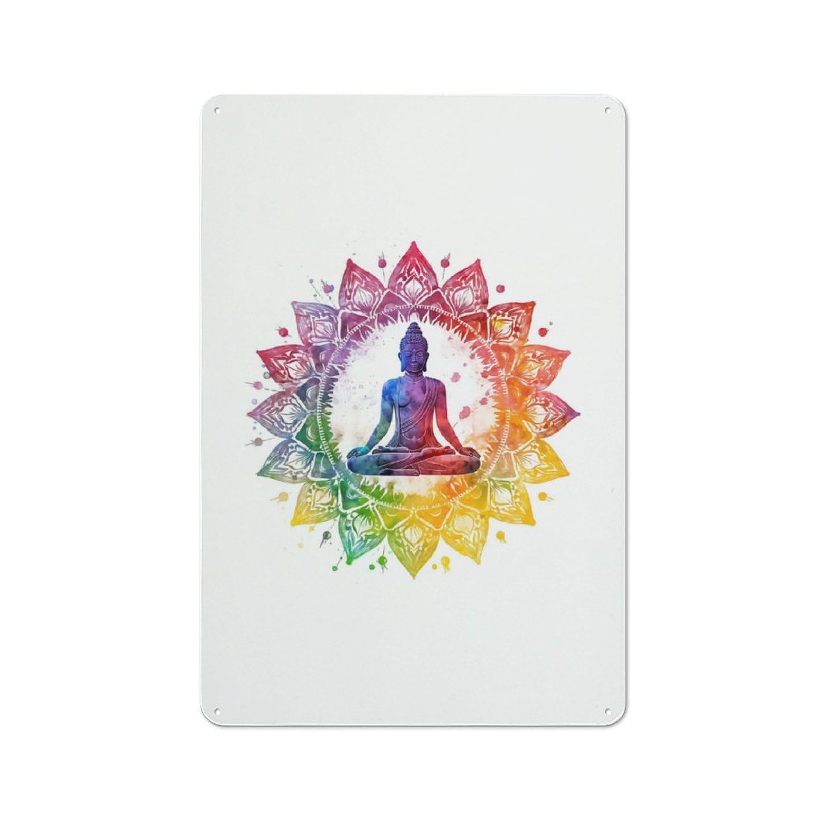 Junmoney Yoga Buddhist Lotus Vintage Decorative Tin Plaque 30X20cm, Room Wall Plaque For Hallway, Home Bar, Garage Or Study