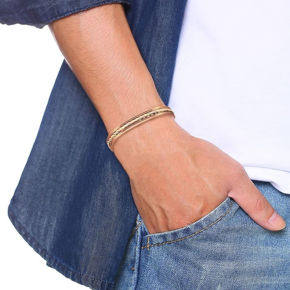 YINOX Bracelet en cuivre tressé magnétique avec 8 aimants, 10 mm, 16,5 cm, réglable, pour homme et femme, idéal comme cadeau pour bijoux