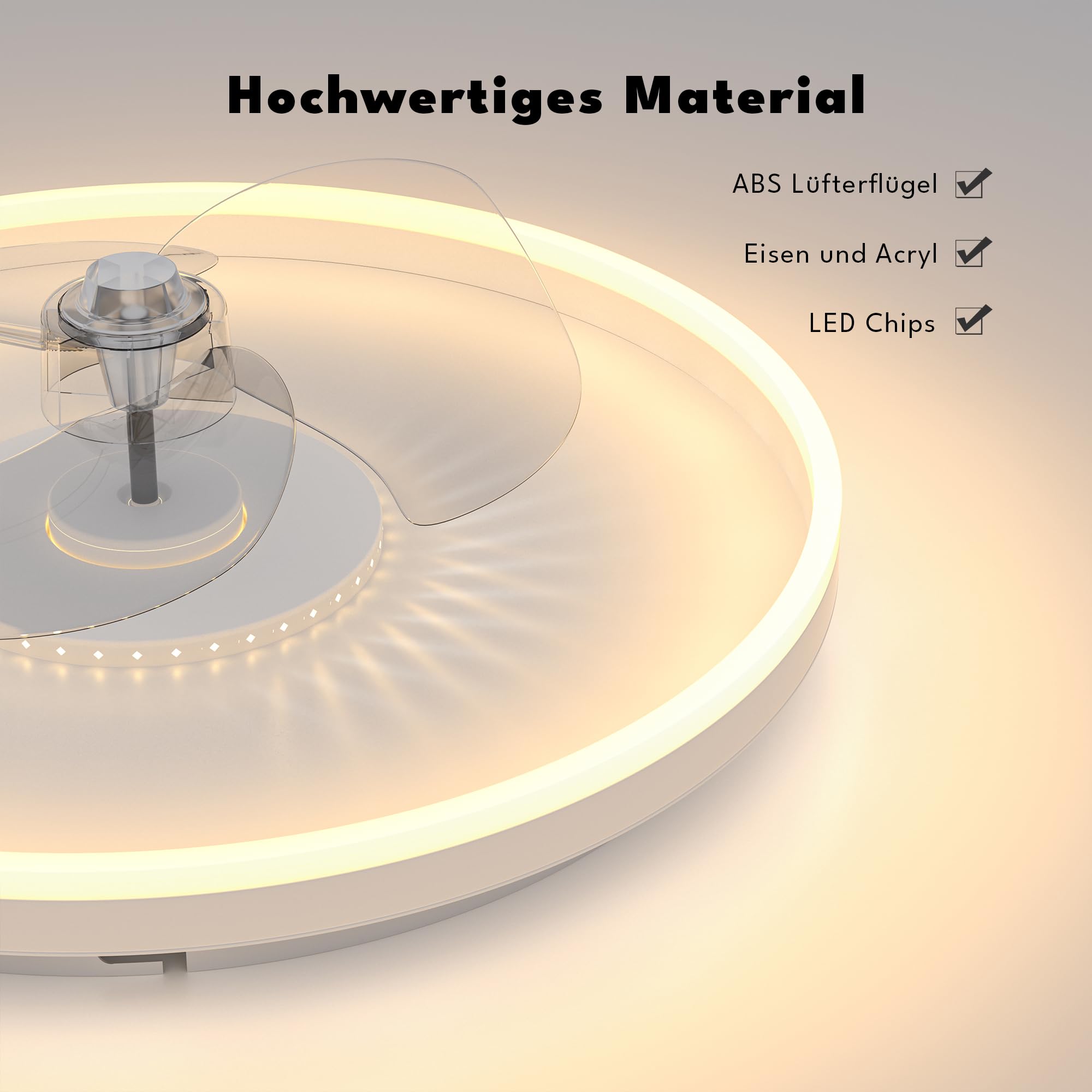 AOEH Deckenventilatoren Mit Beleuchtung LED Dimmbar Deckenlampe Mit Ventilator 6 Wind Modern Runde Leise Fan Deckenleuchte Mit Fernbedienung,52w Weiß Deckenventilator Für Schlafzimmer Wohnzimmer,50cm