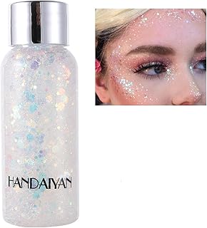 MEICOLY Mermaid Body Glitter,Singer Concerts Music Festival Rave Accessories,Intense Glitter Makeup Face Glitter Gel,Chunky Glitter for Eye Lip Hair Nail,Sparkling Body Glitter Gel for Women,White