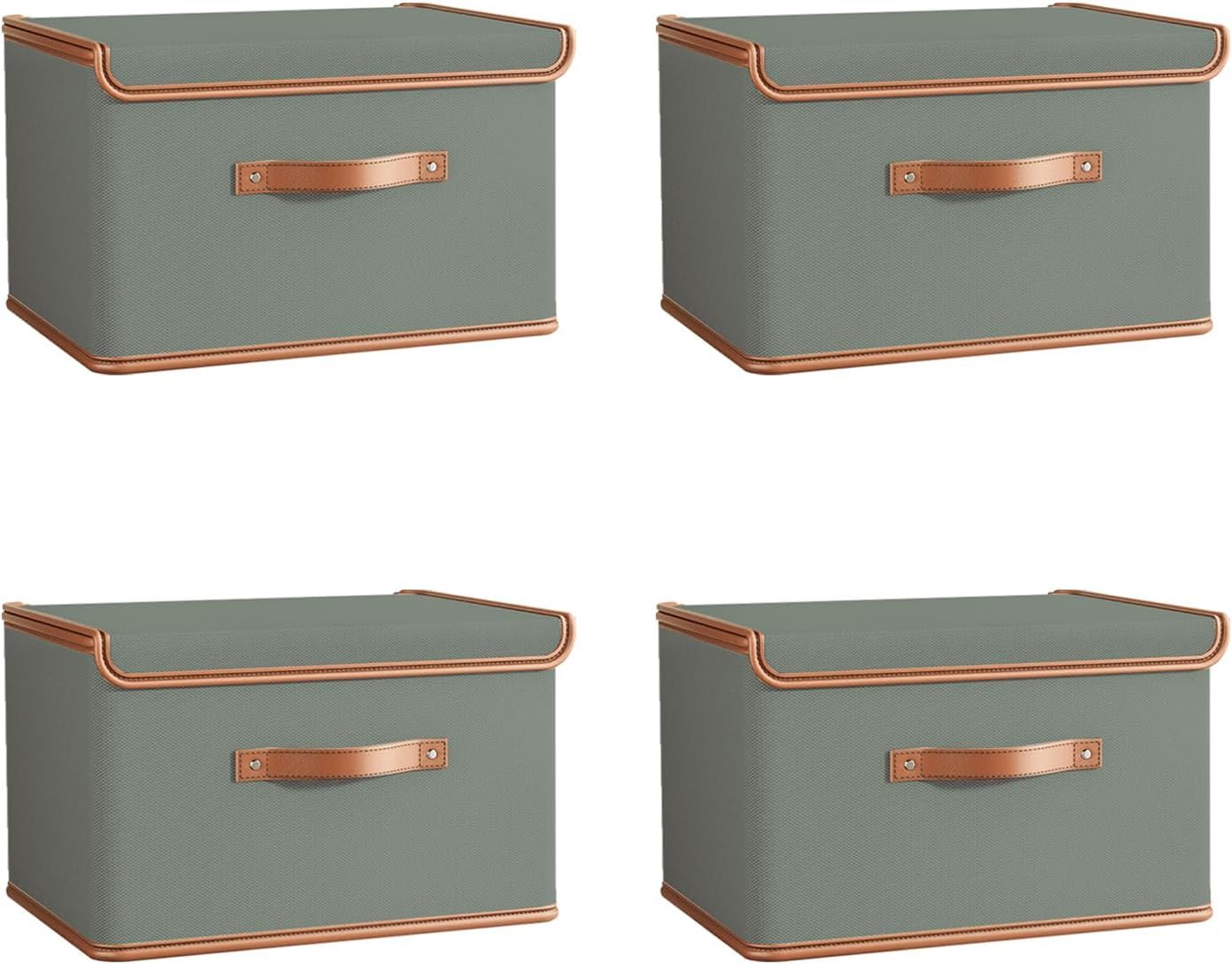 tuza 4 pack storage bins with lids, collapsible closet organizer container, fabric organizer box with handles, decorative storage boxes with lids for organizing clothes, blanket, grey, extra large