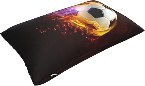 Miniatura 8 de Fundas de almohada de fútbol con estampado de fuego para deportes, para niños, niñas, mujeres, 30 x 20 pulgadas, fundas decorativas con cremallera