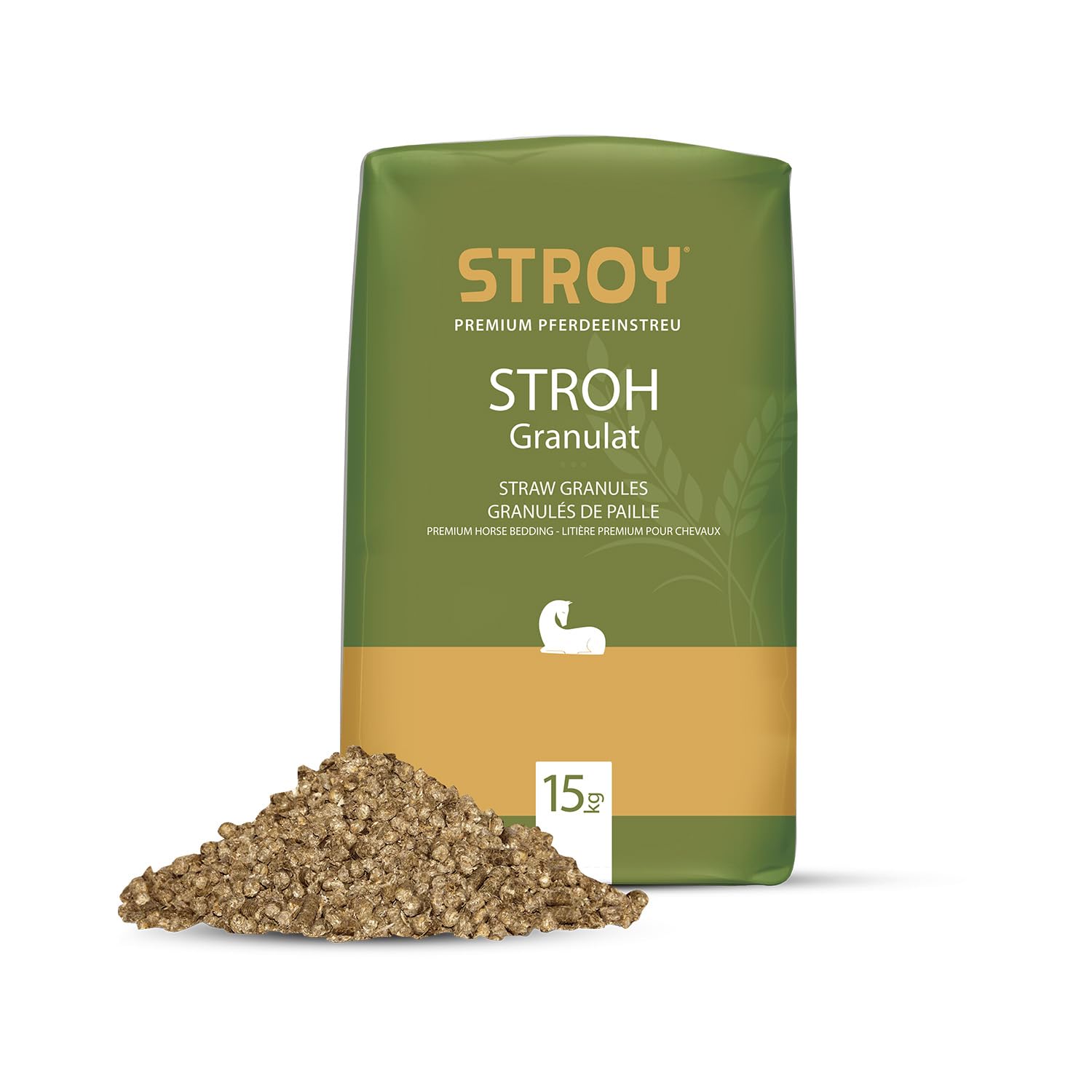 Strohgranulat Einstreu Granulat Stroh Tier Streu Pellet Für Großtier Kleintier Pferde Stall Box Paddock 15kg x 65 Sack 975kg / 1 Palette