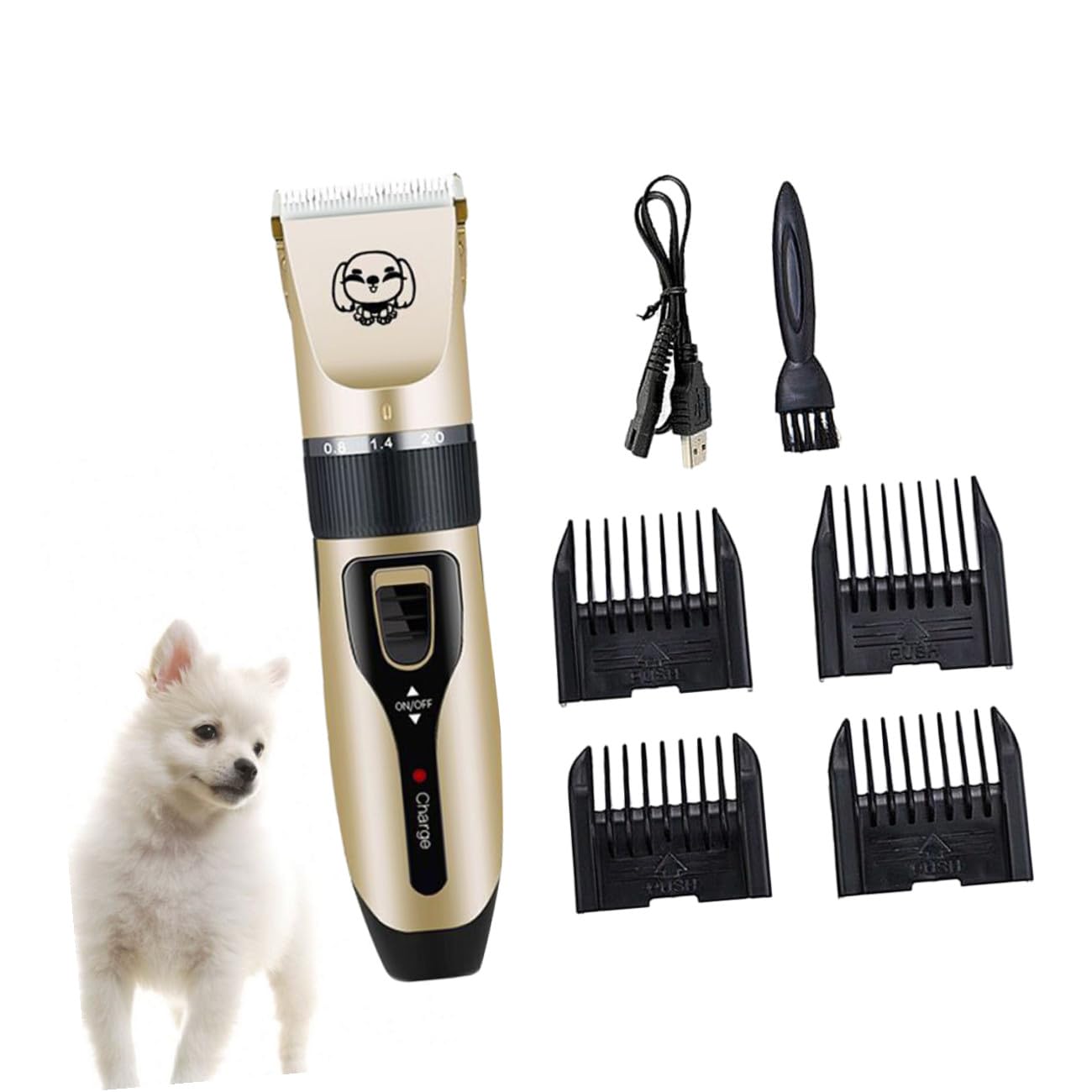 Cortapelos Eléctrico USB para Perros y Mascotas, Dorado Abs