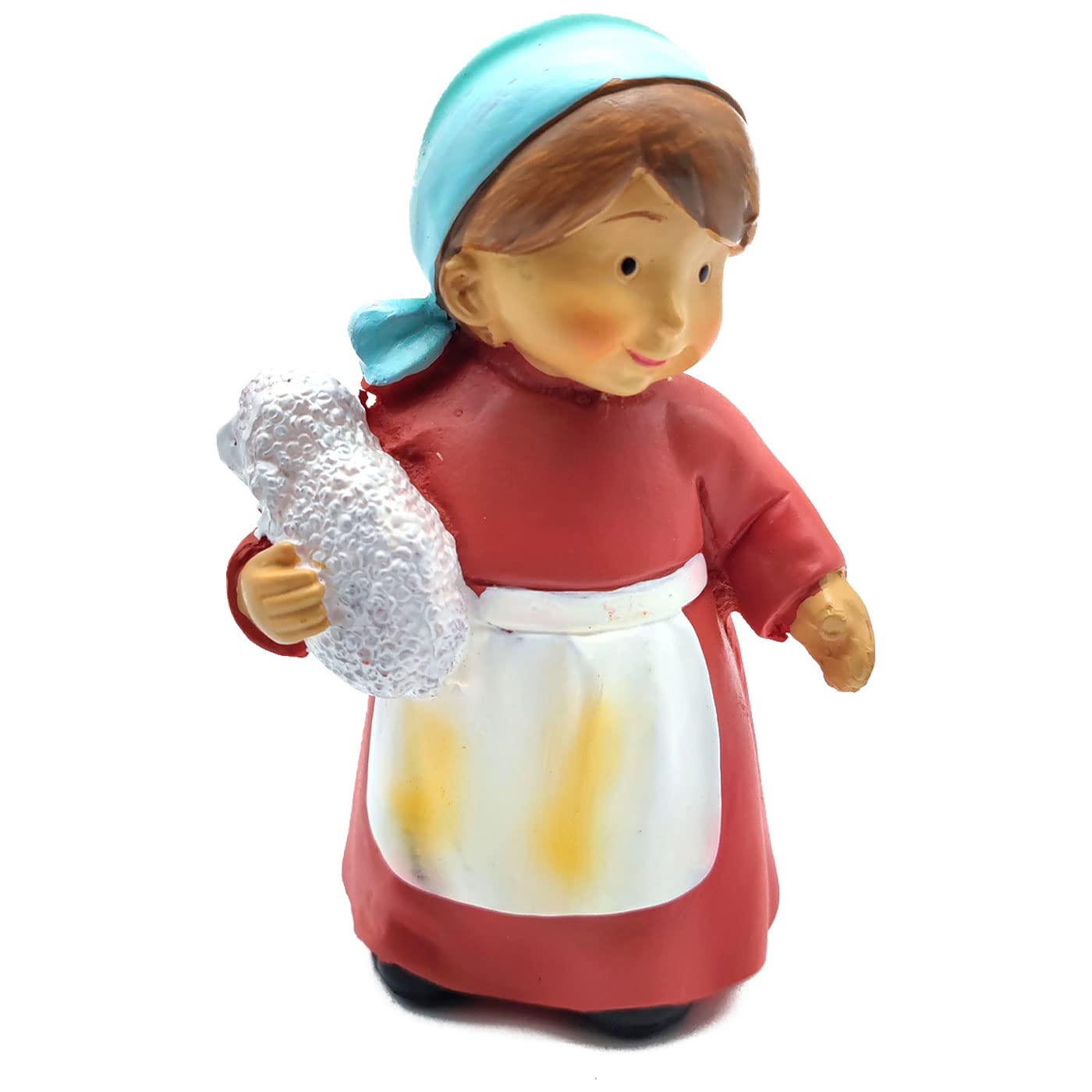 Acan Tradineur - Figura de pastora de Color Rojo con Cordero para belén - Fabricado en marmolina - Figura Decorativa Divertida para Nacimiento, Navidad, decoración Tradicional - 9,7 x 5 x 4 cm