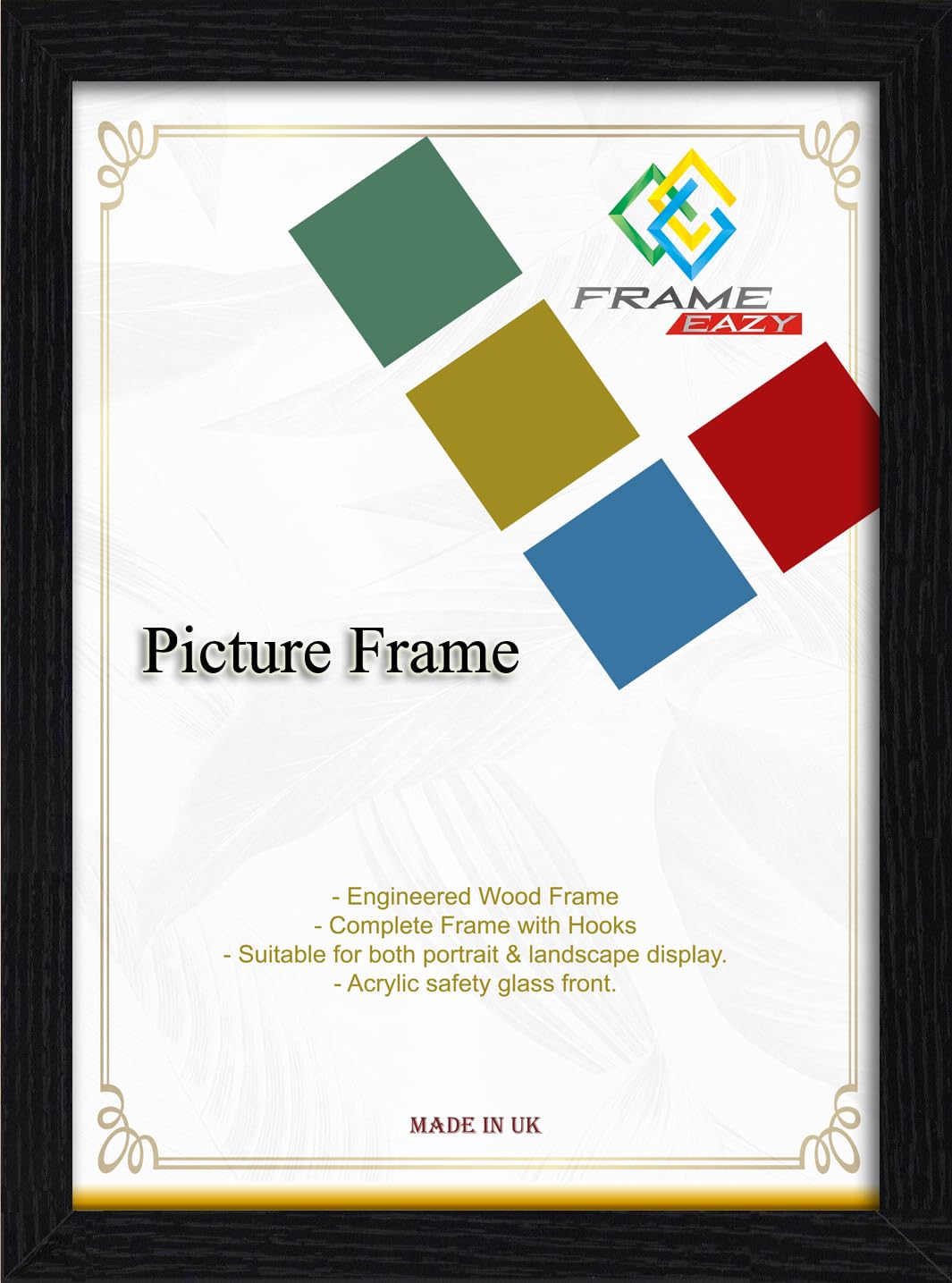 Black 9x6 Inch Photo Frame - Flat Design 6" x 9" Picture Frame with Safe Perspex Front & Wall Hanging Hooks - Wooden Effect Frames