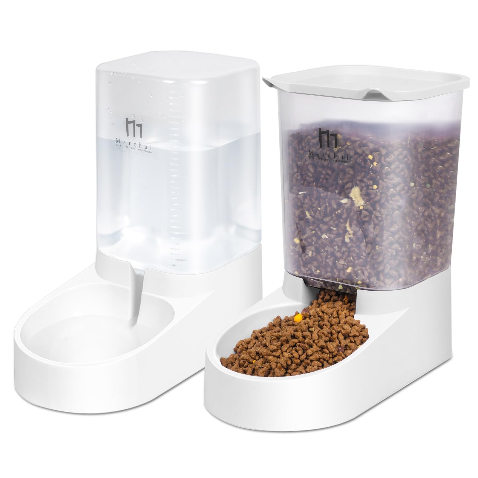 Marchul Pets Automatic Feeder and Waterer Set, Dogs Cats Food Feeder and Water Dispenser 3.8L, 2 in 1 Cat Food Water Dispensers for Small Medium Big Pets