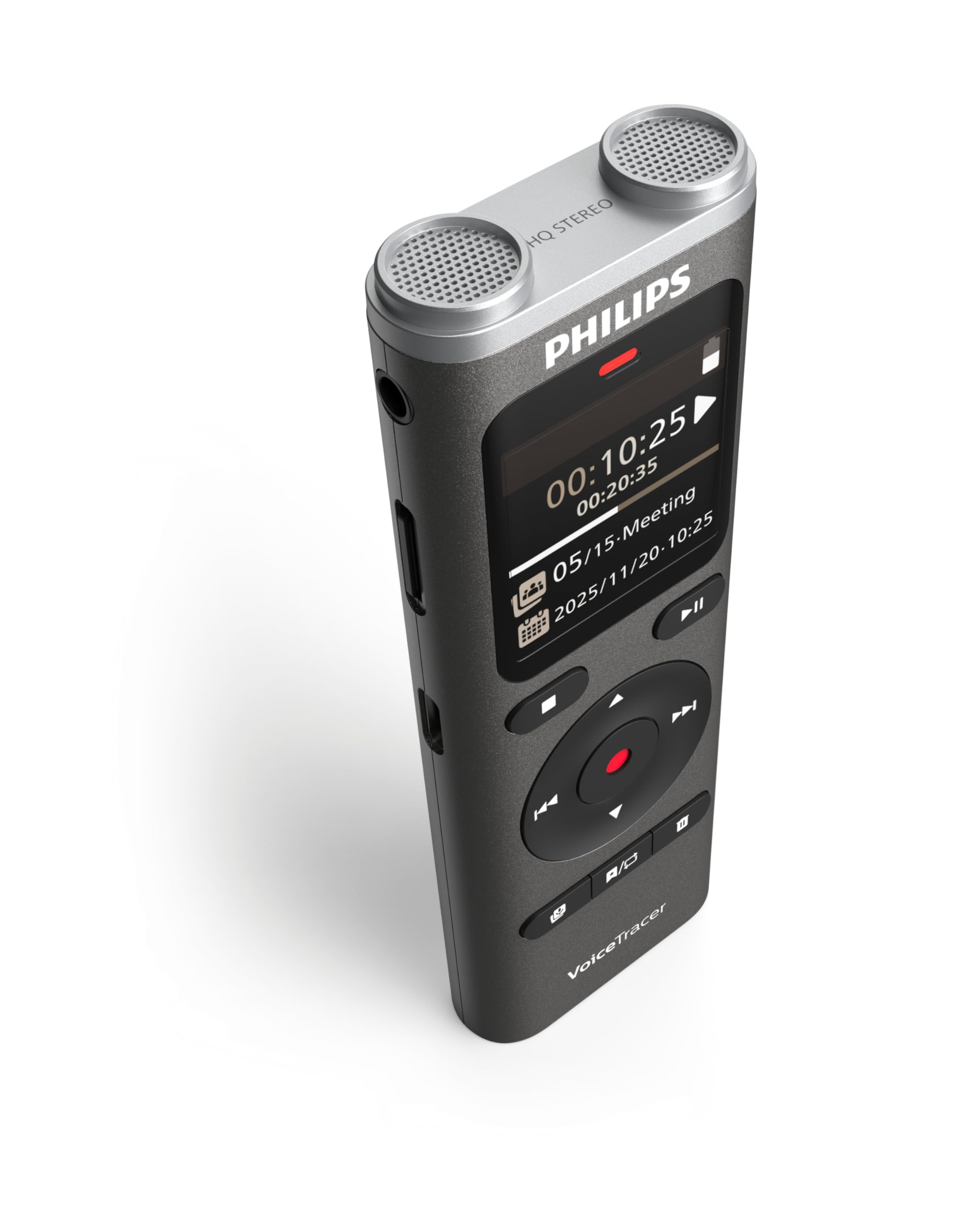 Philips DVT2075 VoiceTracer, Diktiergerät, Aufnahmegerät, MP3, Stereo, Li-on Akku. Sembly AI zur Spracherkennung für mehrere Sprecher, Automatische Erstellung von Zusammenfassungen