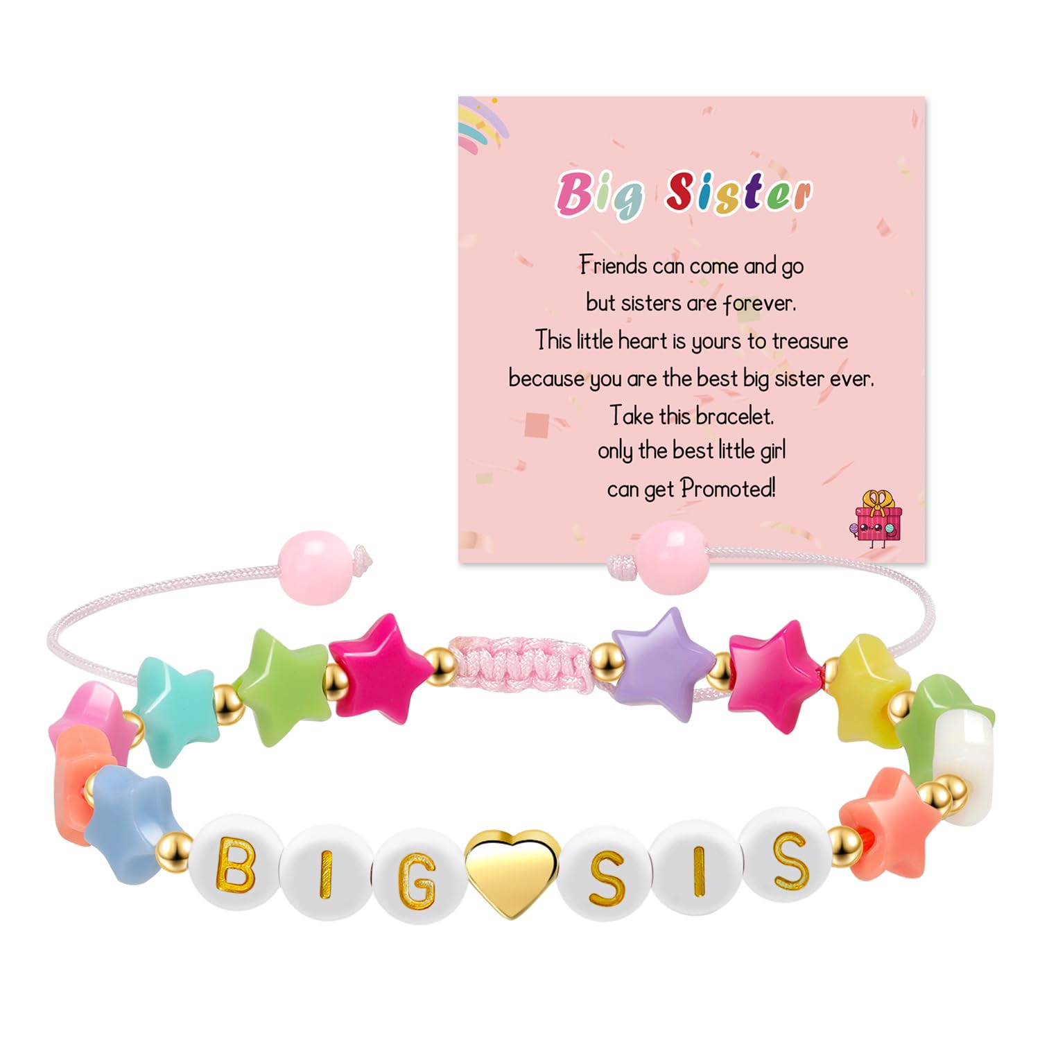 Artlunar Big Sister Bracelet, Colorful Little Girls' Sister Jewelry, Letter Beads Bracelet, Sister Jewelry Gifts for Daughter Granddaughter Niece Big