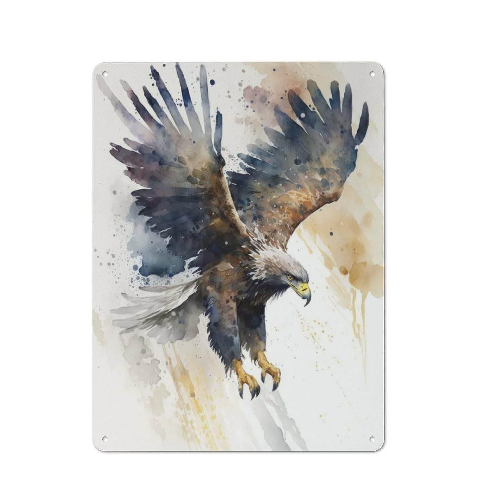 Eagle Watercolor Retro-style Tin Sign 40x30cm for Guest Room Or Hallway, for An Autumn Update to Guest Room And Hallway