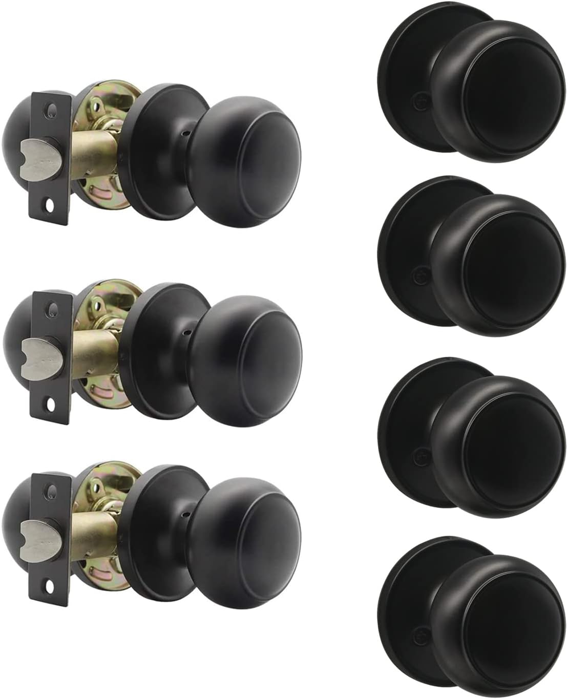 Probrico (3 Pack Passage Door Knobs and (4 Pack) Single Side Dummy Handles, Interior Doorknob Matte Black Finish