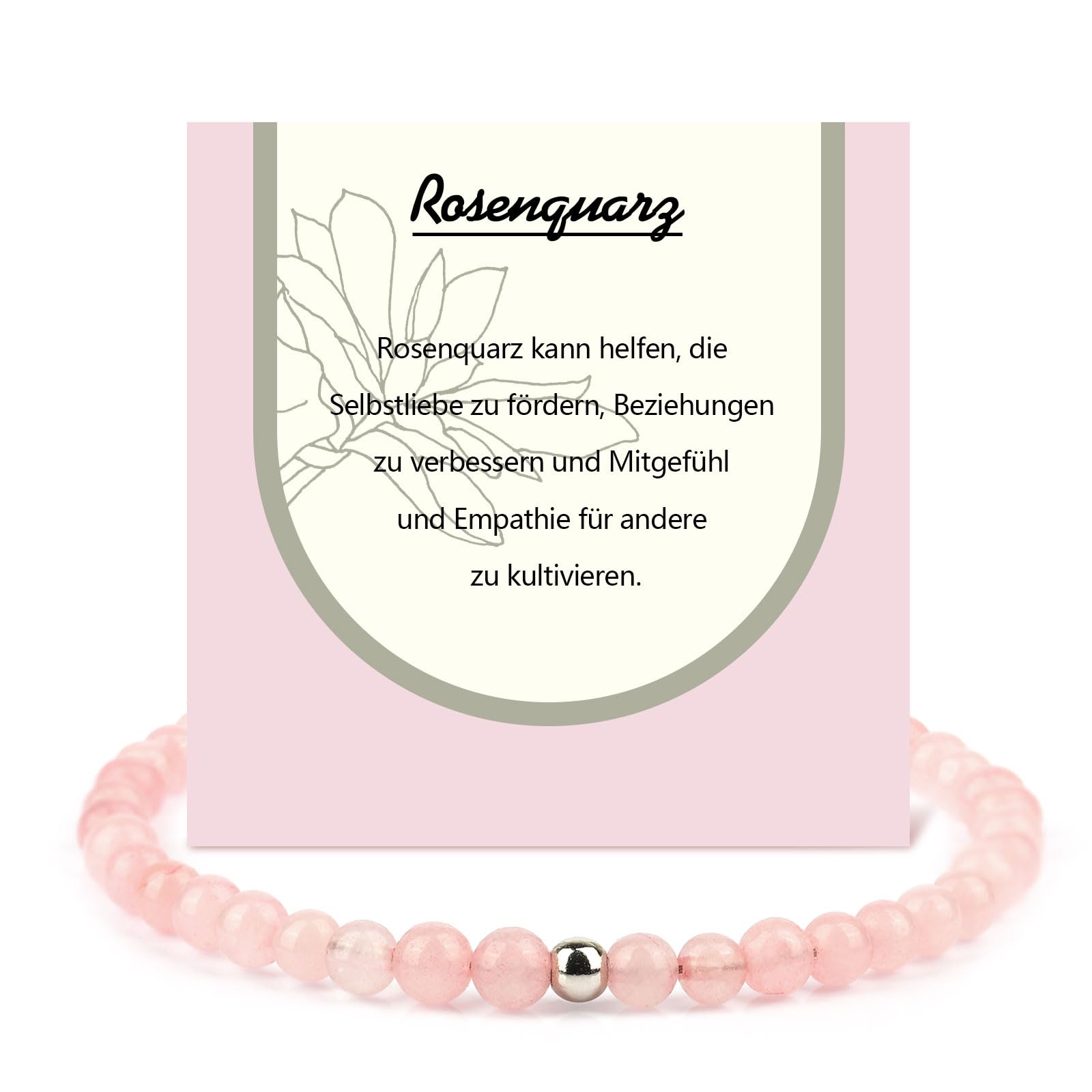 Echtes Rosenquarz Armband - Naturstein Armband Damen mit 6mm Perlen, Verstellbar, Heilsteine Armband, Edelstein Schmuck, Chakra Armband, Talisman