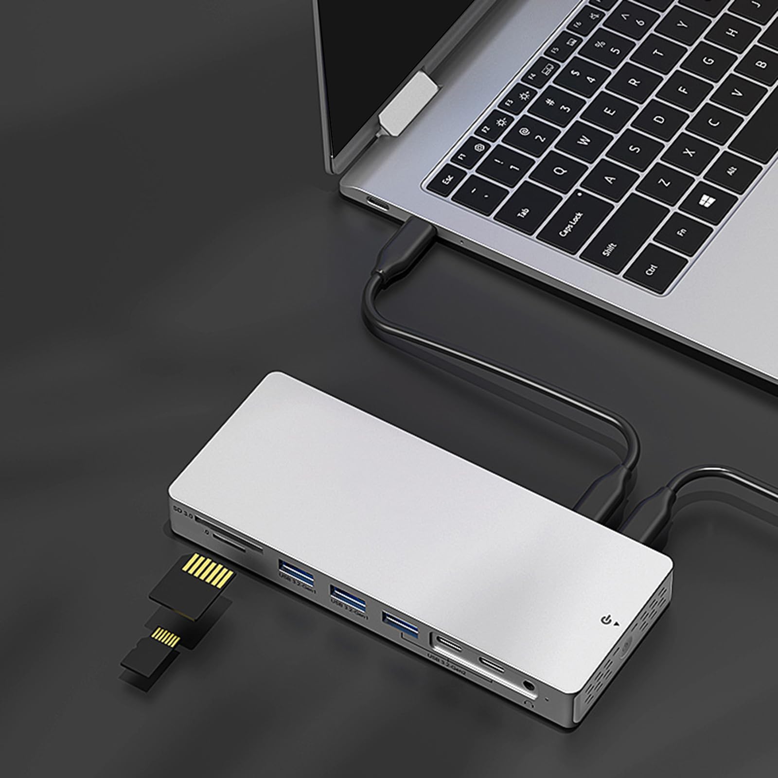 Docking Station USB C in Alluminio 14 Porte 4K 60Hz HDTV 100WPD Lettore schede Ricarica Rapida per Dock per Lettore schede per Laptop