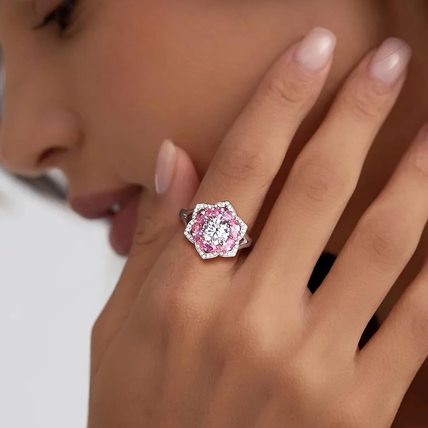 Flower Cocktail Ring for Women Stone Engagement Anniversary Rings