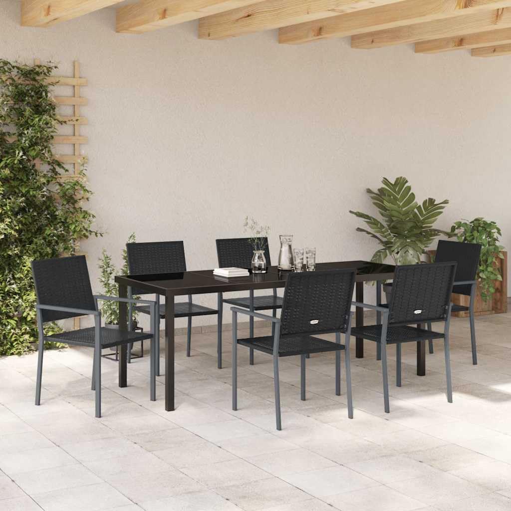 7-częściowy zestaw mebli ogrodowych z polirattanu, odporny na warunki atmosferyczne, zestaw mebli outdoorowych z 6 krzesłami i stołem, na taras, balkon, do ogrodu, lounge, jadalni