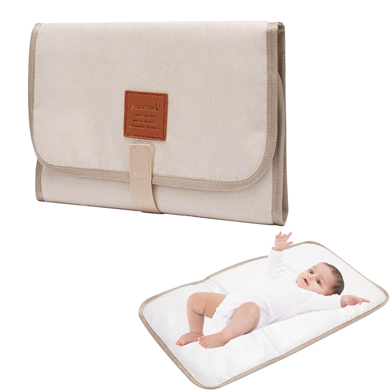 Portable Baby Changing Mat - Waterproof, Foldable, and Machine Washable for Easy Travel and Home Use (Ivory)