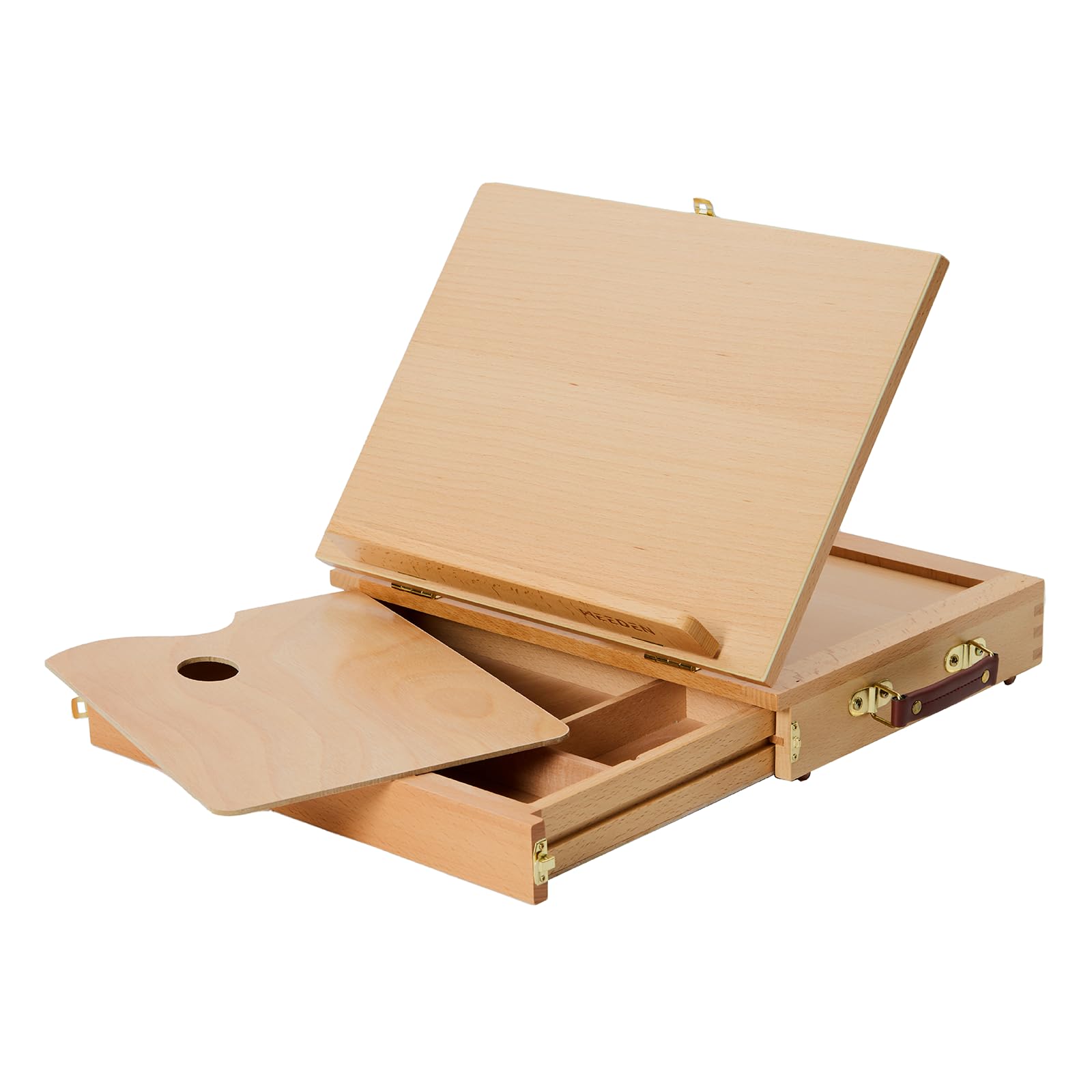 MEEDEN Tischstaffelei Box aus Holz, Portable Sketchbox aus Buchenholz mit Aufbewahrung, Verstellbarer Leinwand Ständer für Maler, Künstler und Anfänger, Leinwand bis zu 27 x 36,3 cm | Tragbare Malstaffelei mit Aufbewahrung – Holz-Skizzenbox für Künstler,