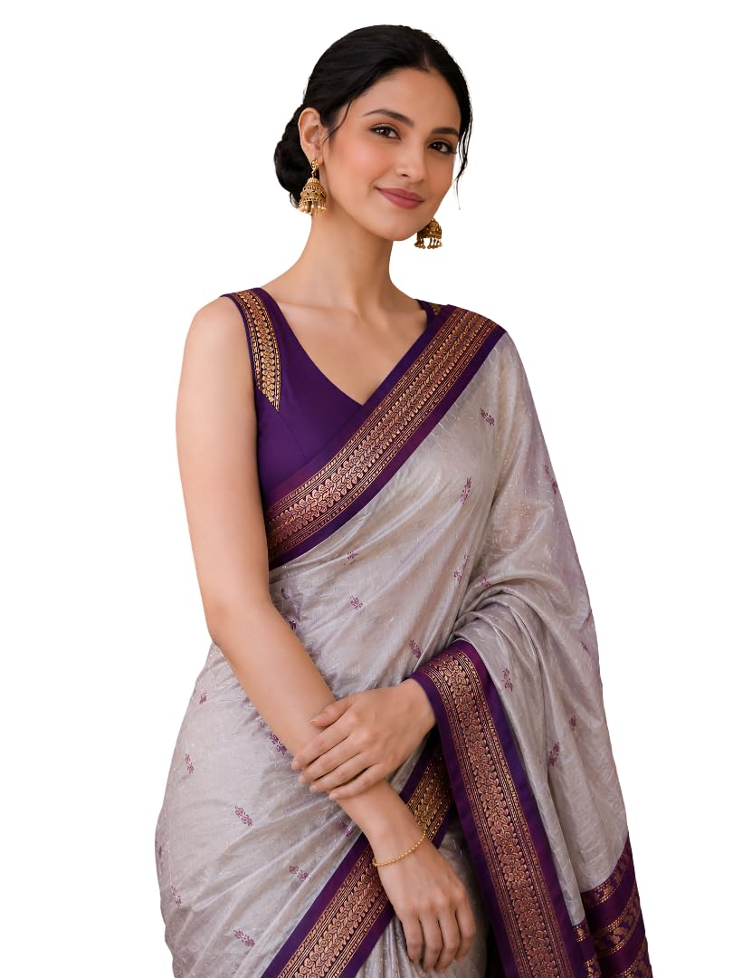 Women's Kanjivaram Cotton Silk Saree South Indian Paithani Sari | gadwal cotton sarees with Zari Border and Blouse Piece - Suitable For All Indian Occasions and Festivals 191-picture-45