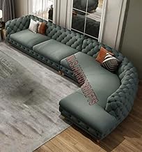 W.S.HANDICRAFTS Luxury Sectional Sofa Couch Set L Type 6 Seater Ottoman for Living Room, Green Febric can Be Change