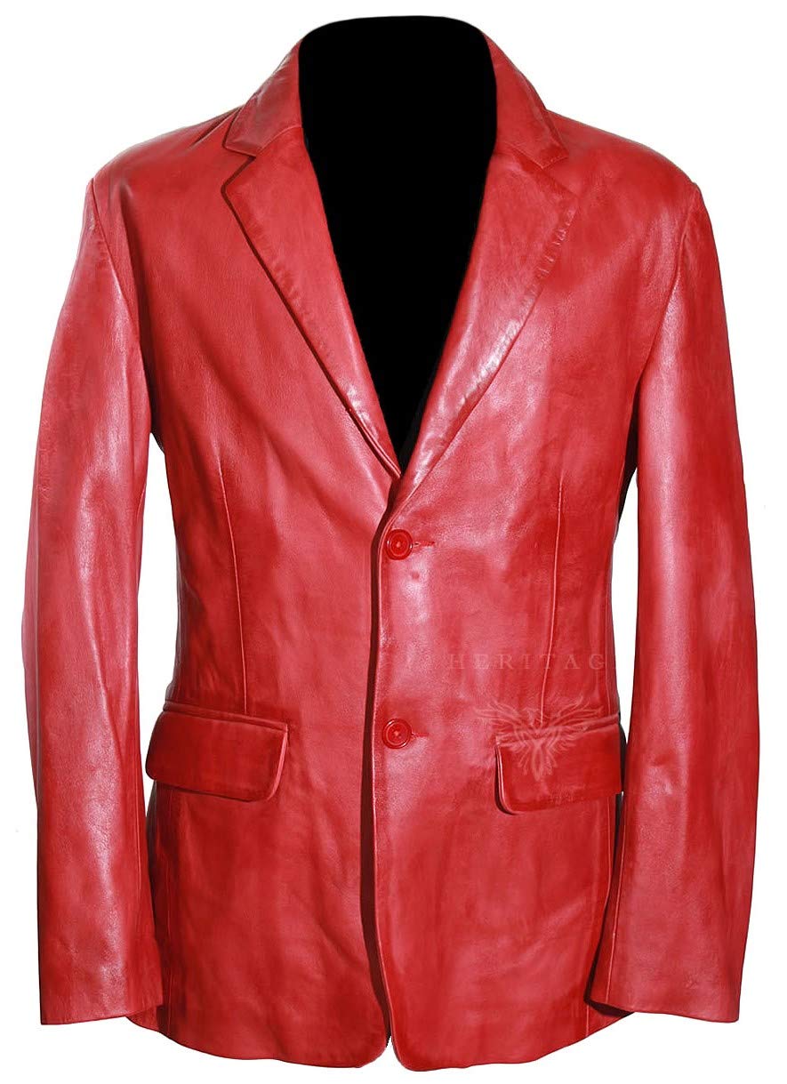 H.e Men's Red Milano Two Button Blazer Smart Casual Formal Real Italian Washed Lambskin Leather Fashion Jacket (Sizes: Xs To 5XL Available) (M)