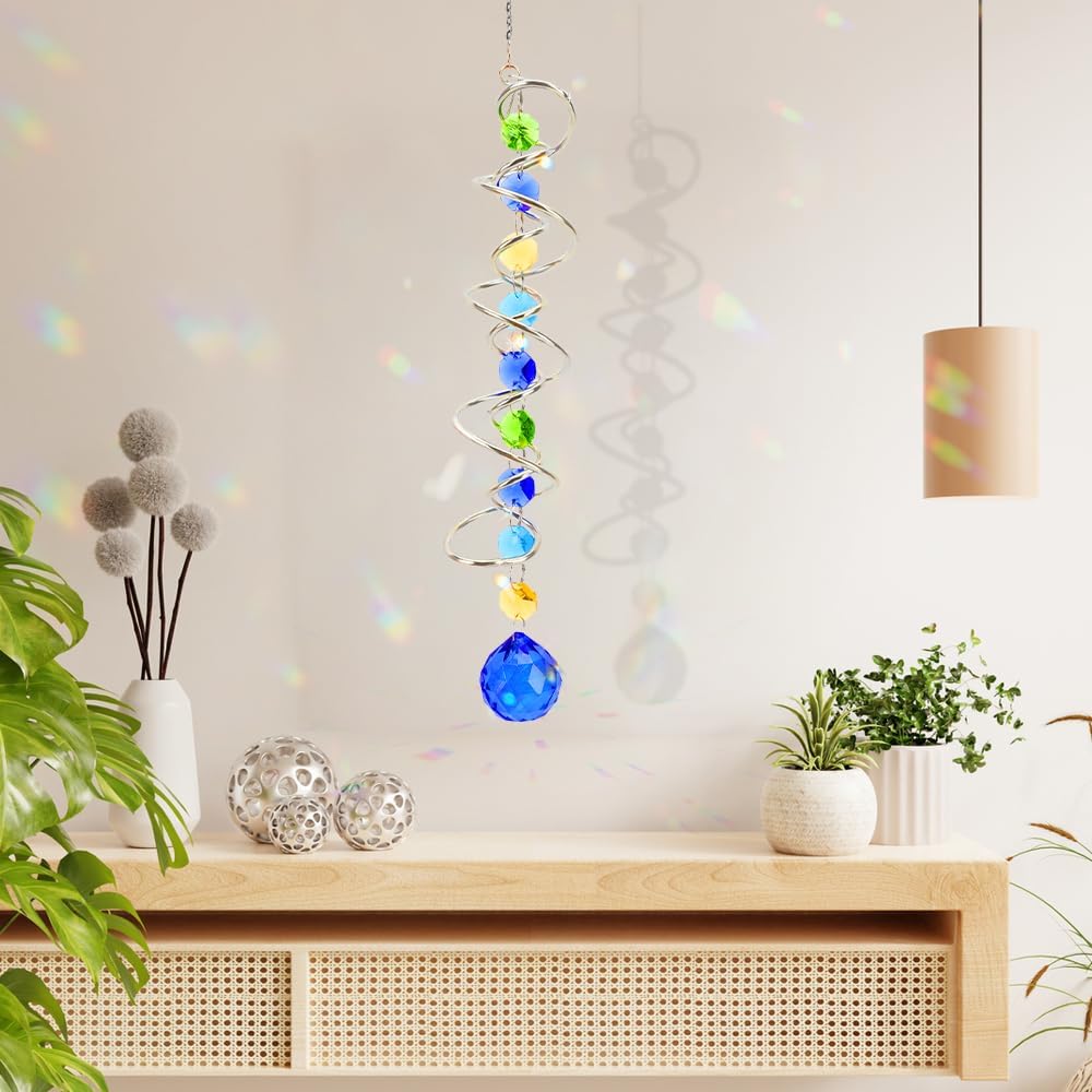 Crystal Suncatchers Decorative Sun Catchers Crystal Hanging Wind Spinners with Blue Prism Ball Rainbow Maker Suncatchers for Windows Hanging Outdoor Indoor Home Garden Decoration Gifts for Girl - Image 4