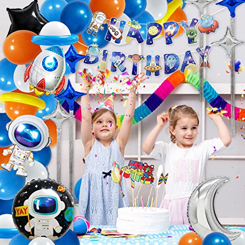 Hadeeong Outer Space Birthday Party Decoration Set, Space Themed Party Supplies For Kids, 120 Inch Strip Lights, Astronaut Rocket Balloon Banner Hanging Solar System Party Favors #TOP5