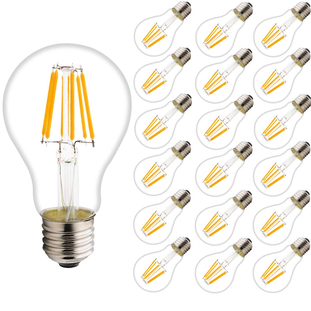 6W Bombillas de Filamento A60 Estandar E27,No regulable,Edison LED Retro filamento bombilla 2700K Blanco cálido Luz (18 pack)