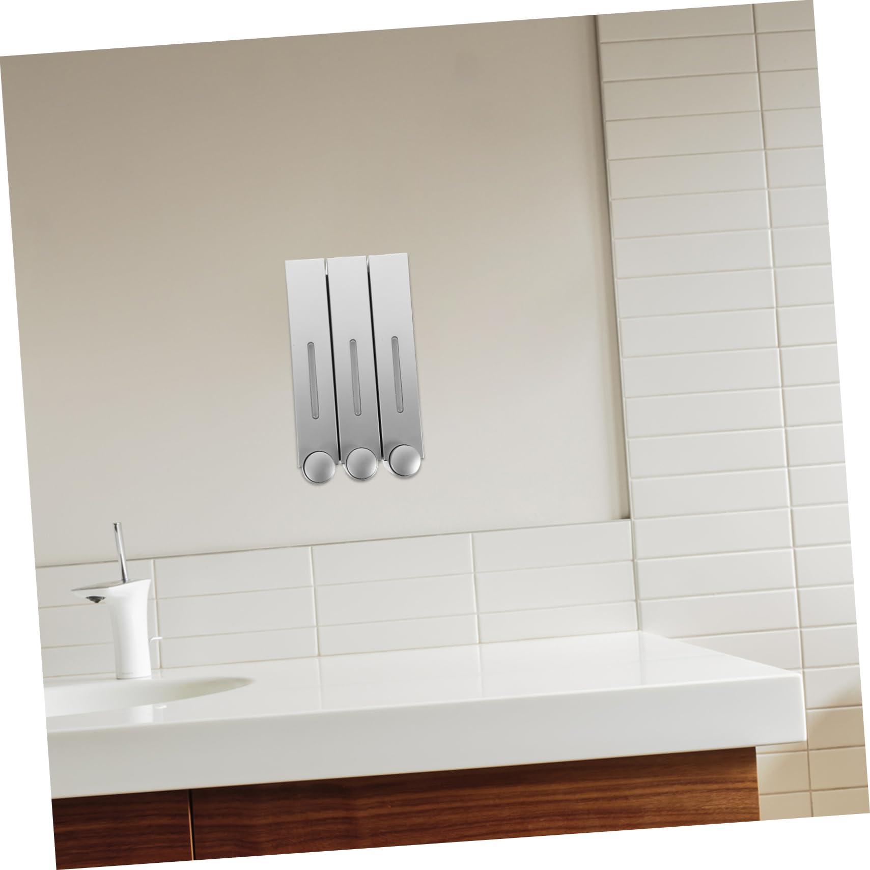 DECHOUS Dispenser di Sapone da Parete Manuale a 3 Camere, Design Argentato, Abs e Pvc, per Shampoo e Bagnoschiuma in Bagno e Doccia