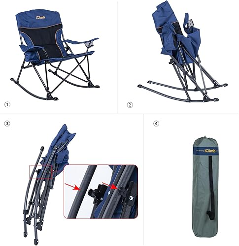 Miniatura 4 de iClimb Mecedora plegable acolchada resistente para camping, patio, porche, patio, césped, jardín, balcón, balancín para interiores y exteriores con