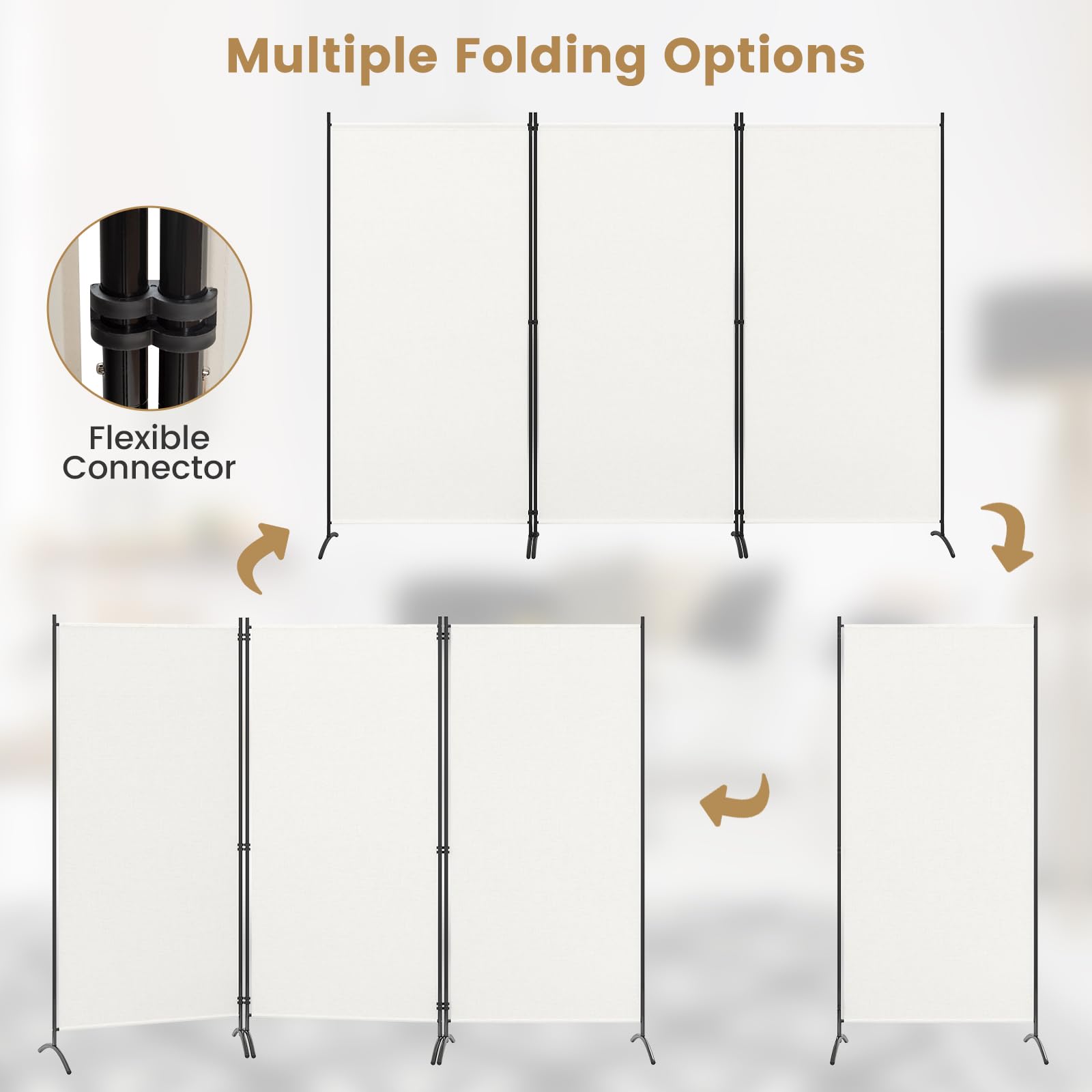 GIANTEX Biombo Plegable con 3 Paneles, Separador de Privacidad 260 x 183 cm, Divisor de Habitación Independiente con Patas, Biombo para Protección Privada (Blanco)