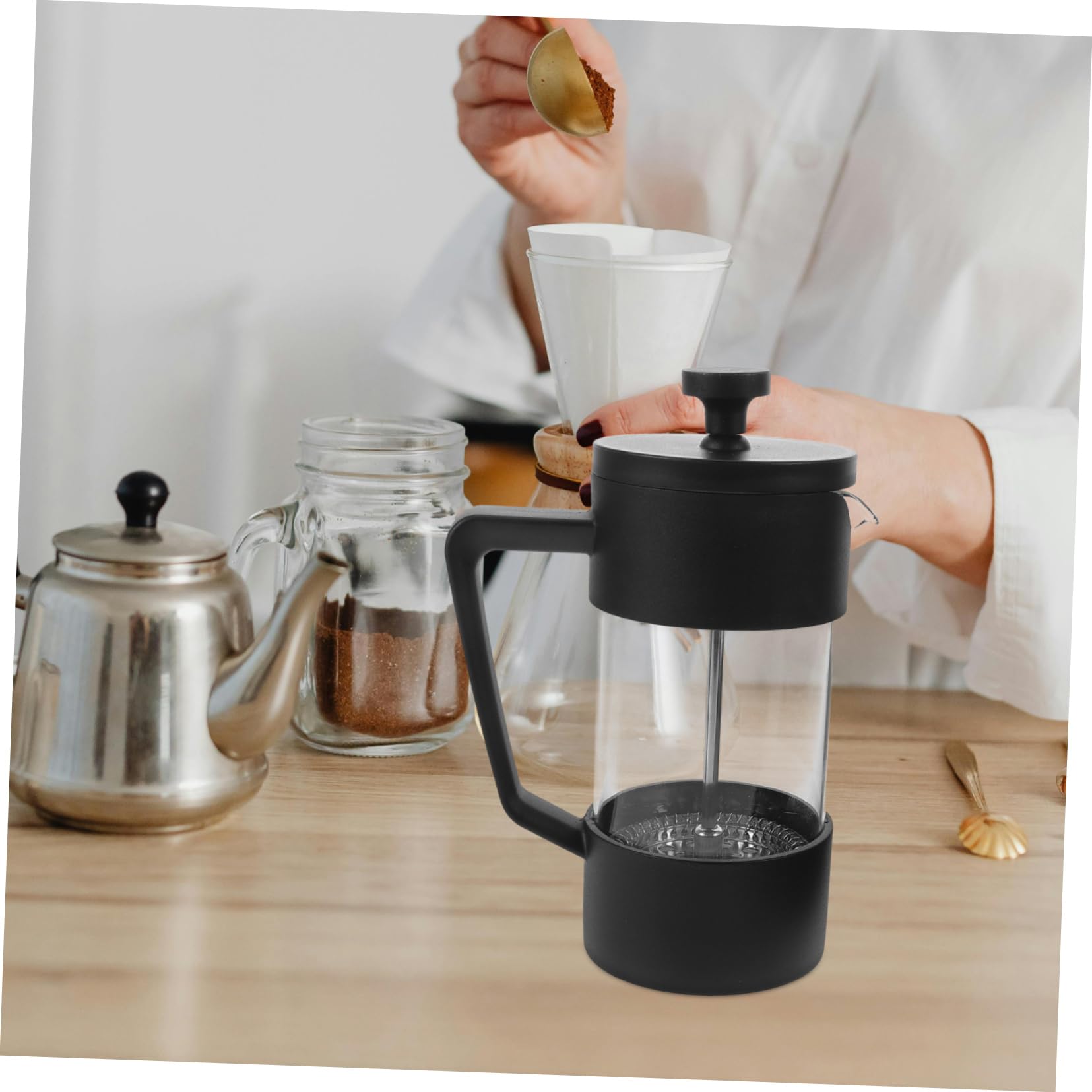 Cafetera de Vidrio Borosilicato Filtro Prensa Francesa para Café Frío para Casa y Camping Elegante y Funcional