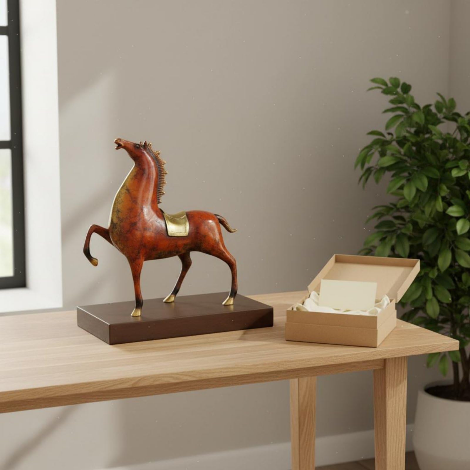 Pferdefigur Bronzefarbene Dekofigur Skulptur Metall Tischskulptur mit Künstlerischem Schwung für Arbeitszimmer, Lackkunst, Königliche Tang-Pferde-Figur, Rot, Klein