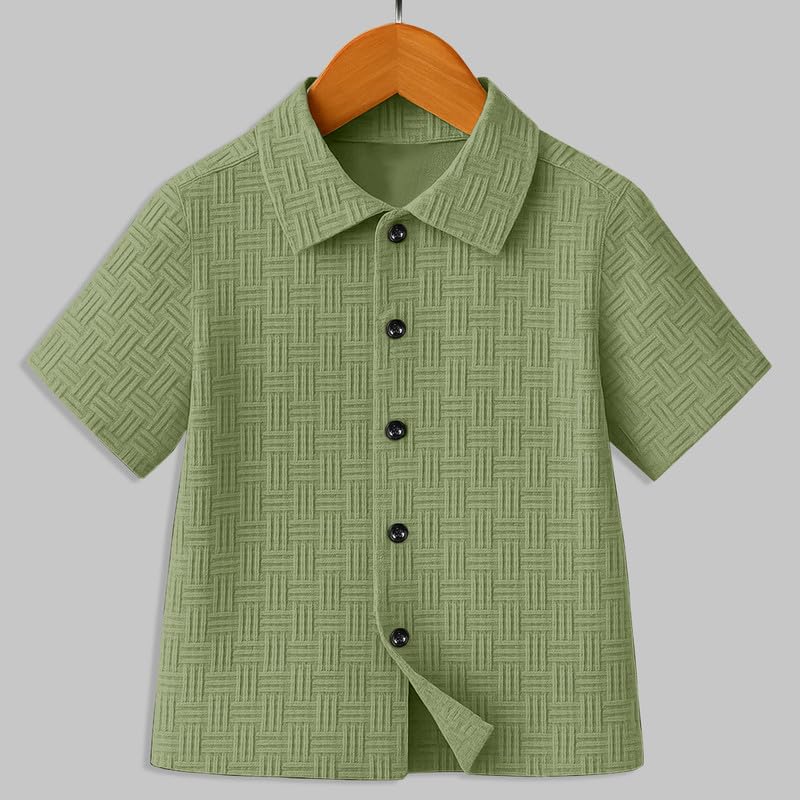 Image of Boys' Casual Cotton Blend Solid Collared Button Down Neck Half Sleeves Regular Fit Shirt