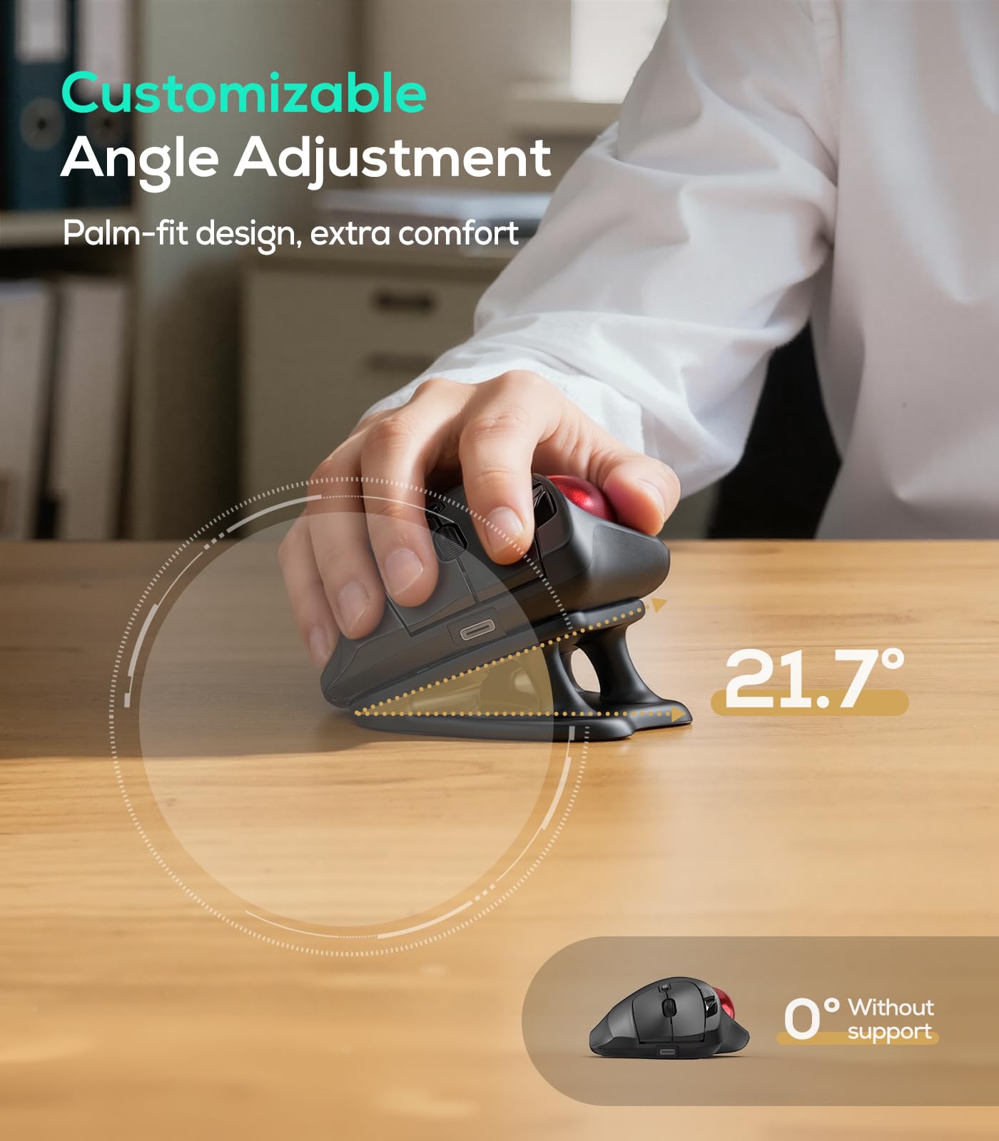 Nulea Souris trackball sans Fil M511, Souris Ergonomique Rechargeable à Commande Pouce avec Support d'inclinaison, Suivi Lisse et précis, Connexion de 3 appareils (récepteur Bluetooth ou USB) - Rouge