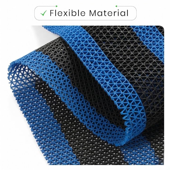 Image of TIB Anti Skid Waterproof PVC Rubber Mat for Bathroom, Floor, Swimming Pool, Shower, Entrance & Rainy Areas | Multipurpose Dual Colour Floor Mat,2x16 Feet,Black & Blue