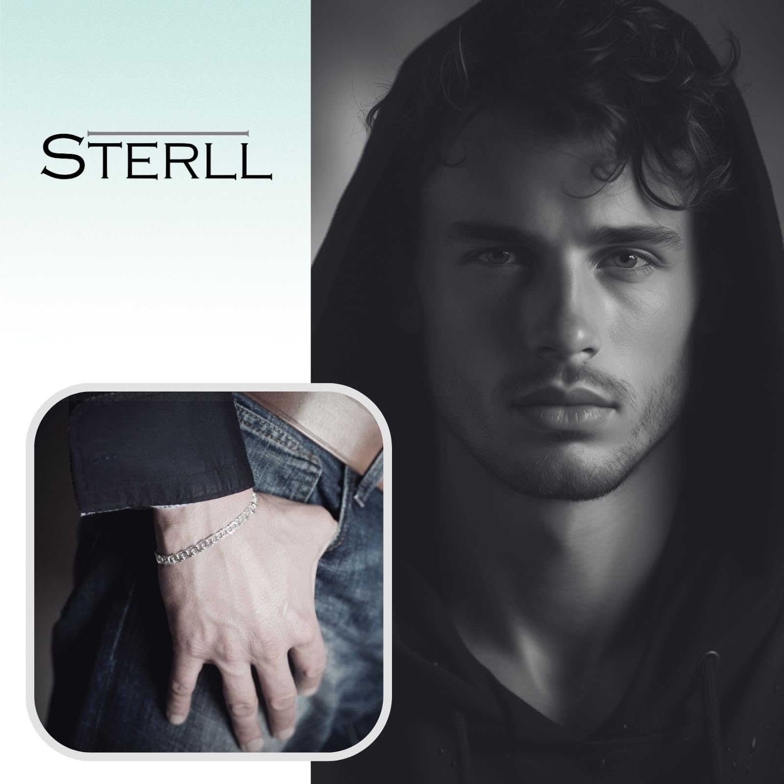 Braccialetto da uomo in argento, con custodia per gioielli, ideale come regalo per uomo