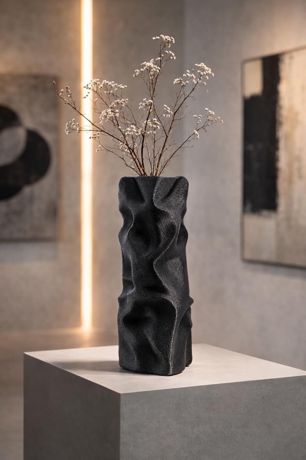 NEXHOME Vaso Decorativo Moderno Made in Italy di Design Artistico Ultra Resistente Antirottura, Scultura Contemporaneo per Arredo Casa, da Interno ed esterno per Tavolo Mensola e Soggiorno(Nero)