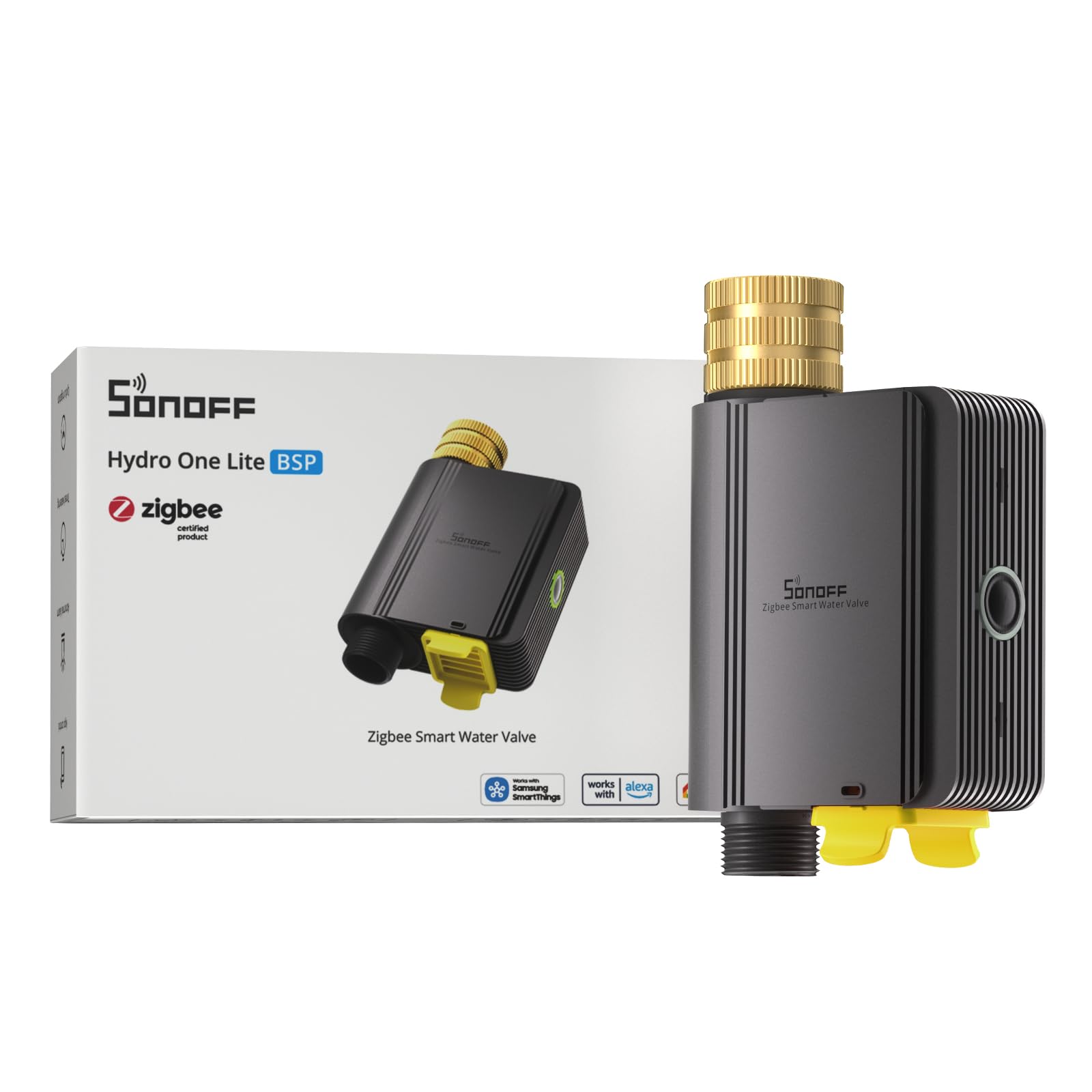 Sonoff Black Swv-Zne Hydro One Lite Zigbee Smart Sprinkler Timer, Brass Inlet, Weather-Adaptive Scheduling Irrigation For Garden, 4 Aa Battery Powered, Requires Zigbee Hub, No Flow Meter, Compatible With Ha