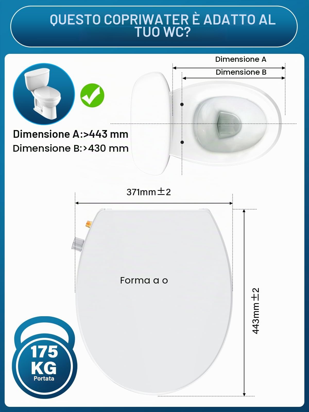YEAUPE PRO - Sedile WC con chiusura rallentata e bidet, universale, ovale, bianco, non elettrico, con doppi ugelli autopulenti, schienale separato e pulizia femmina (ovale bianco)