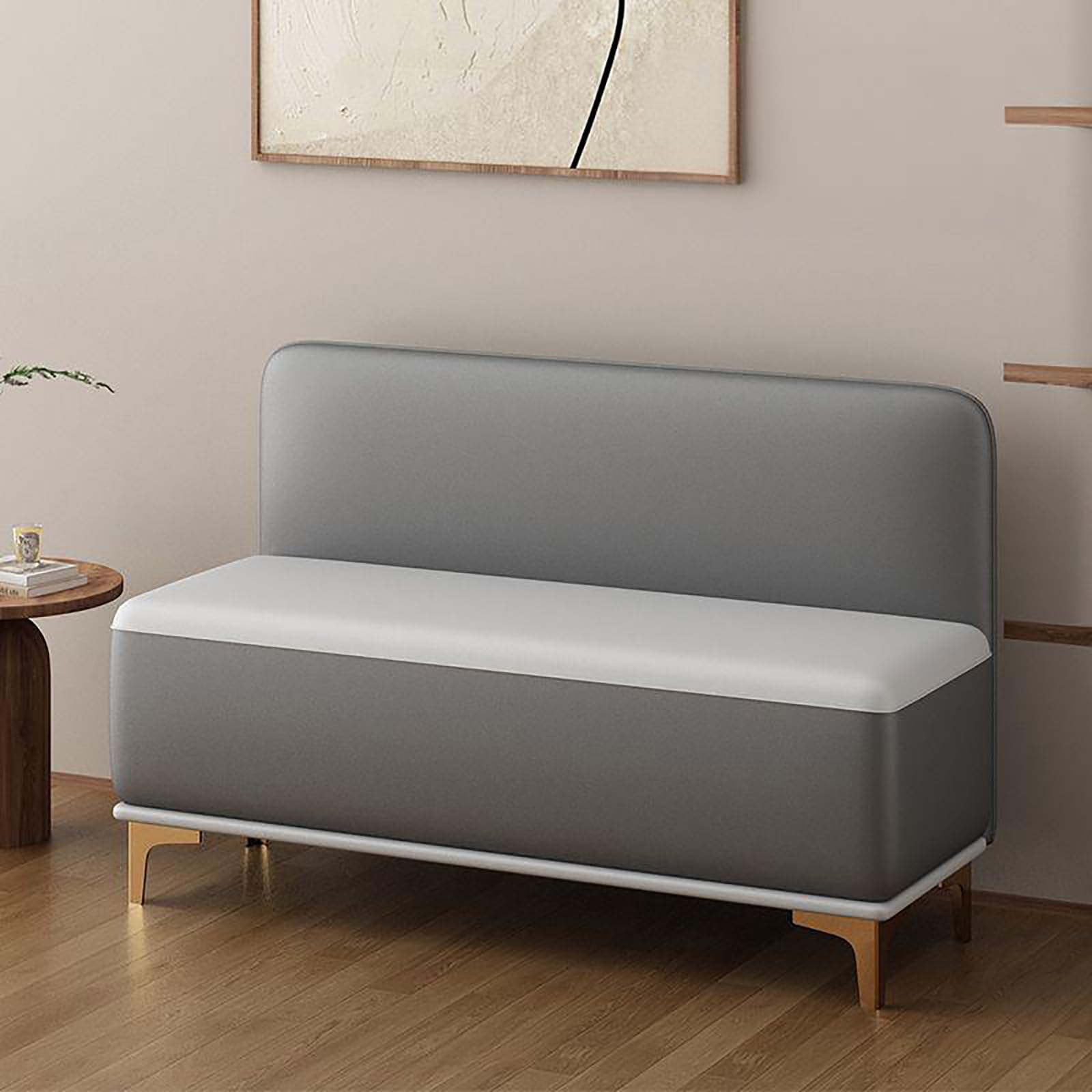 MSHGSKU Solid Wood Bench with High Backrest Upholstered Shoe Bench for Entryway Living Room Office Hallway 47.2" Wide No Storage Option Stylish Footrest