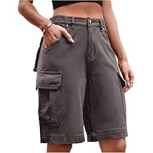 POHADON Women's Casual Loose Fit Multi-Pockets Twill Bermuda Cargo Shorts Y2K Baggy Knee Length Shorts Grunge Techwear