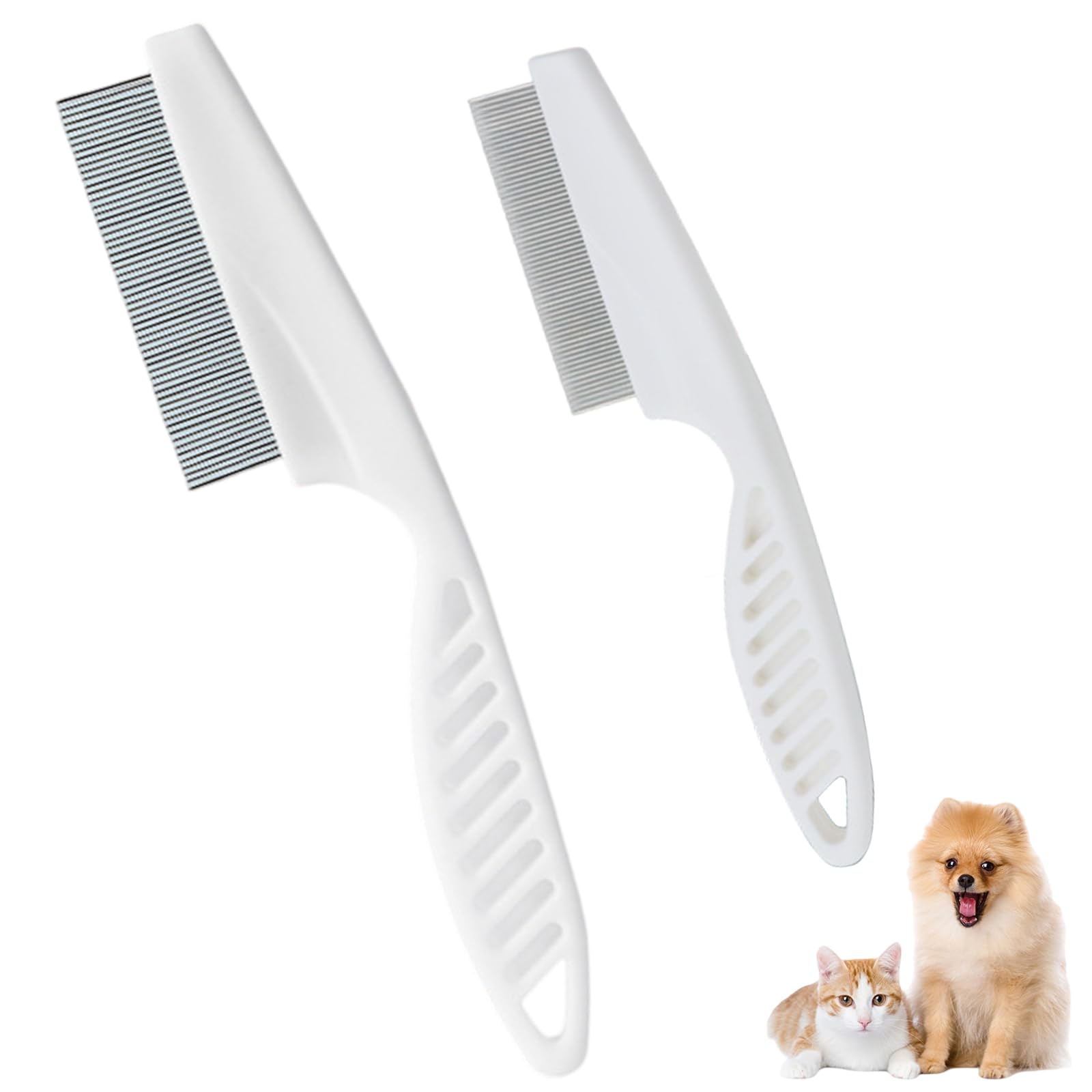 2 Packs Pet Flea Comb, Dog Hair Comb White Pet Hair Comb Lice Comb Flea and Tear Stain Removal Combs Grooming Tool