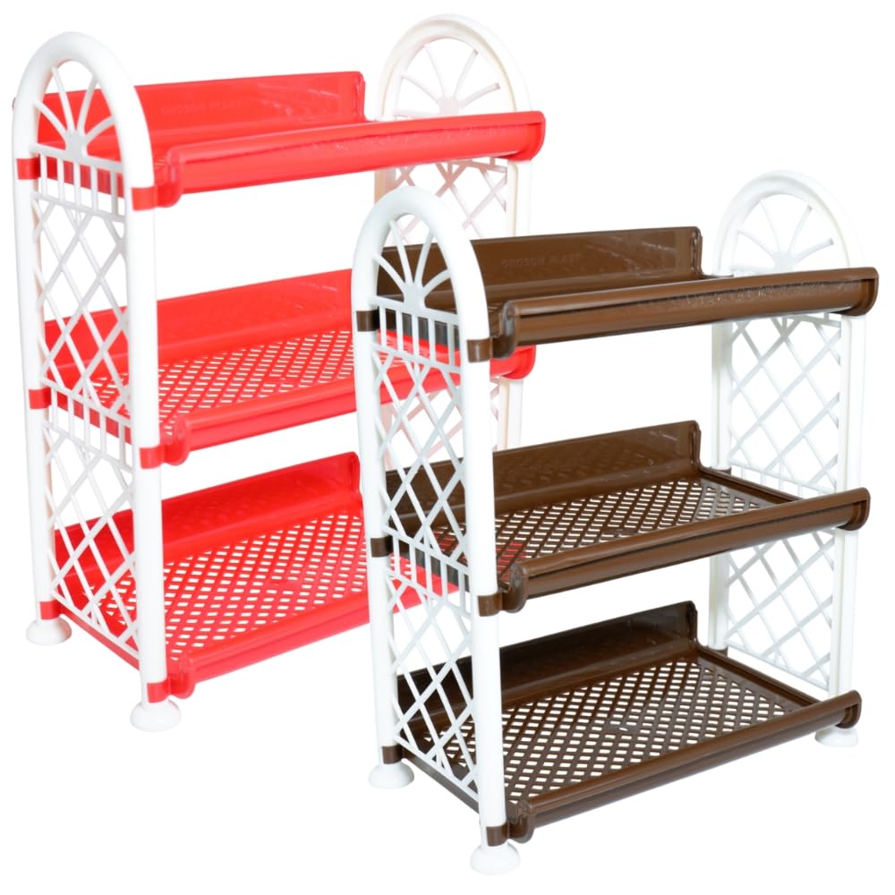 Simply Home Storewell 3 Tier Plastic Multipurpose Storage Organizer-Easy to Fit, Wall Hanging Durable & Lightweight Rack for Kitchen, Bathroom,Kids & Office - | Set of 2 | RED Brown-picture-16