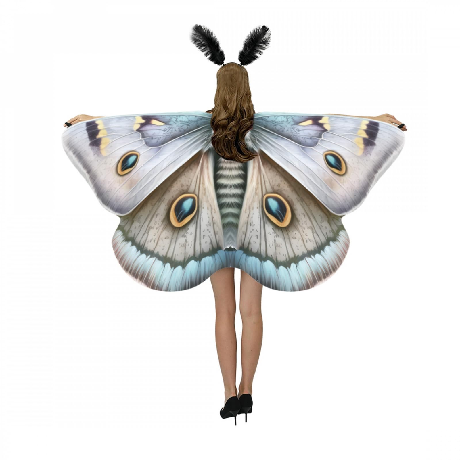 DexQur 2 Pcs Halloween Moth Wings Costume Cape, Shawl Headband Women (White, One Size)