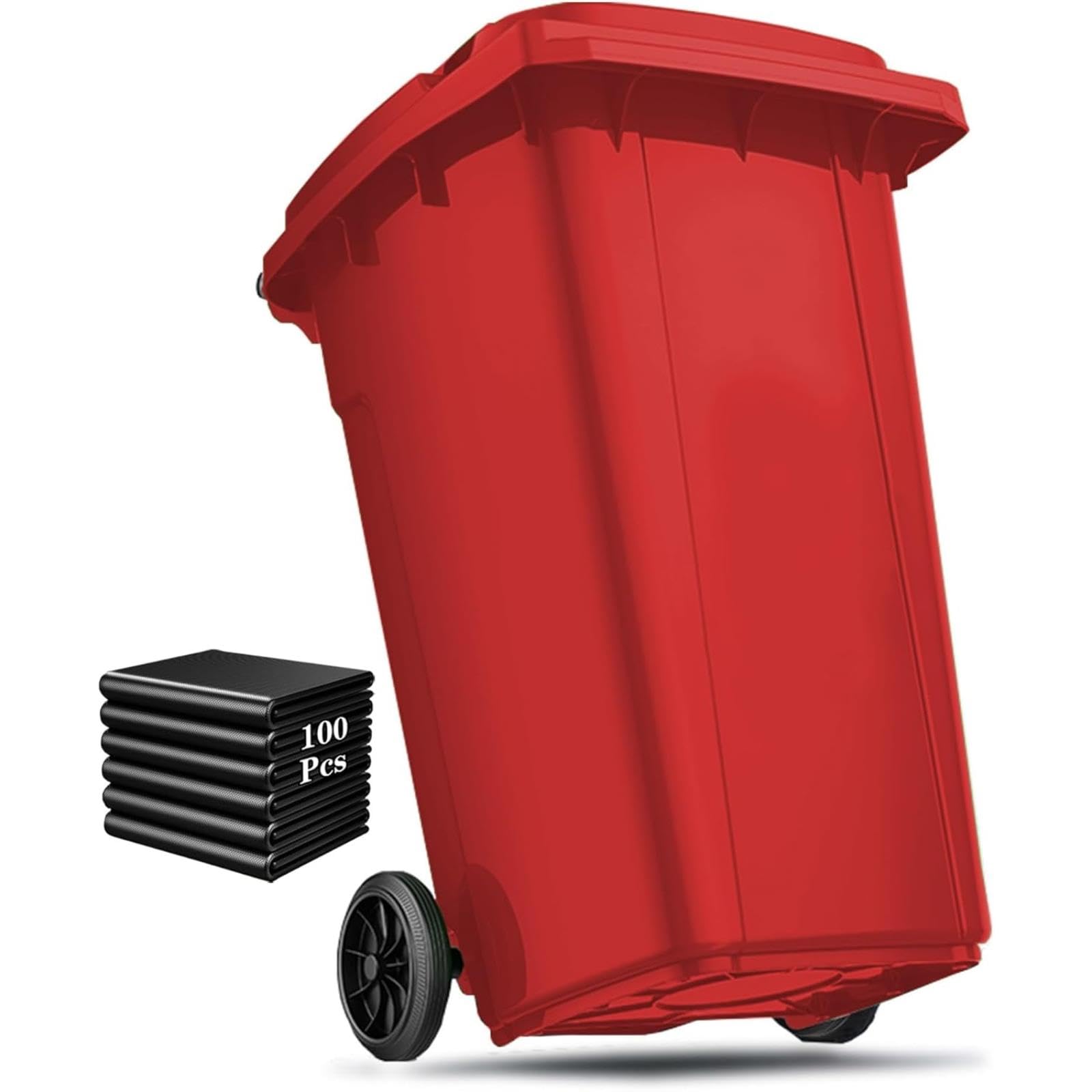 VITIWEDTY Large Outdoor Trash Can with Wheels & Lid, Heavy Duty Garbage Bin with 100 PCS Bags for Backyard, Deck (Red 22 Gallon)