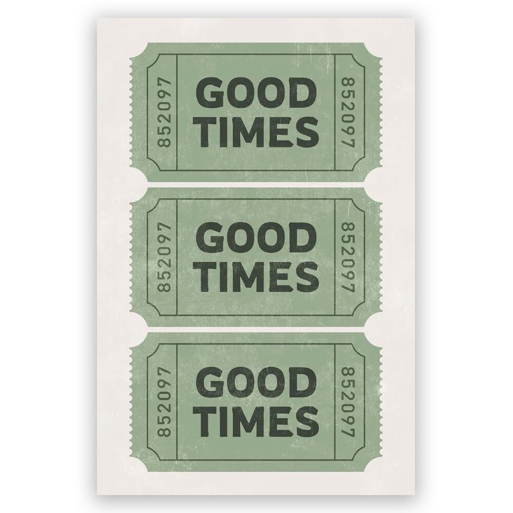 Vintage Green Wall Art Good Times Ticket Bathroom Wall Decor Preppy Girly Cream Room Decor Trendy Canvas Poster Funny Quote Print for College Apartment Bedroom Aesthetic 12x18inch Unframed