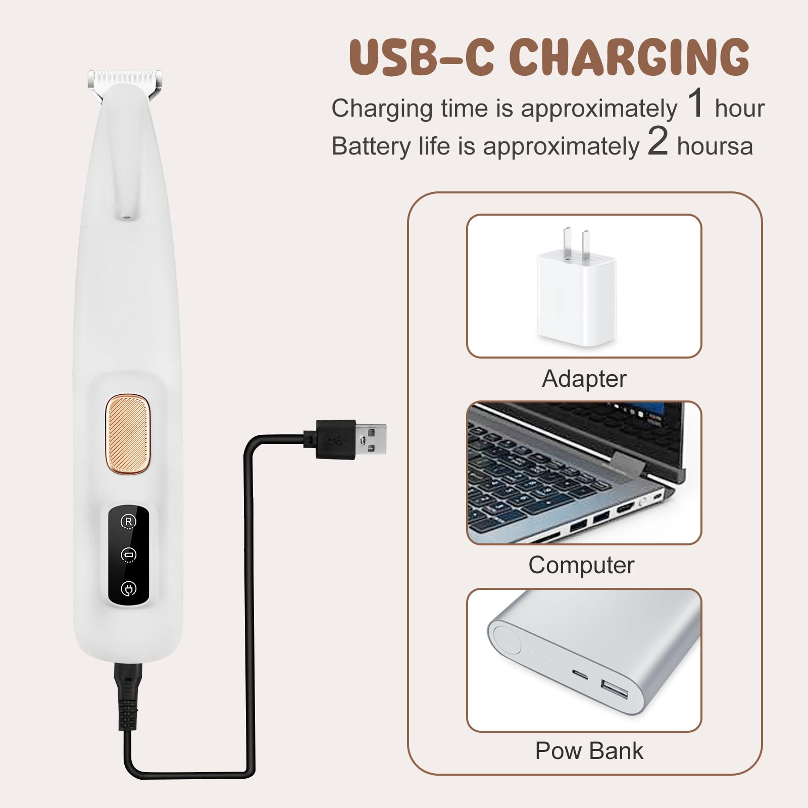 VicBou Tondeuse pour Chien et Chat - Rechargeable USB, Faible Bruit, Électrique avec LED - Pour Pattes, Yeux, Oreilles, Visage, Croupe